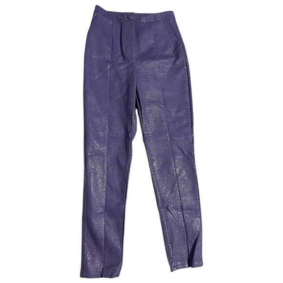 Nasty Gal Purple Croc Embossed Faux Leather High Waist Pants Y2K NWT Size 6 - Picture 8 of 16